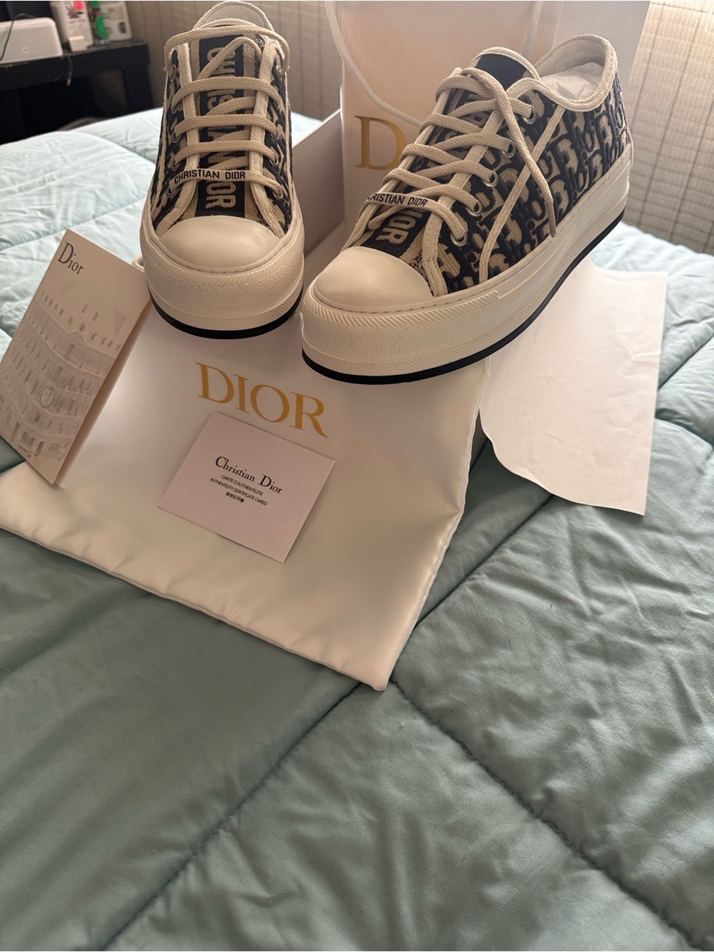 Christian Dior Oblique Canvas Low-Top Sneakers - Cream & Blue - Picture 3 of 4